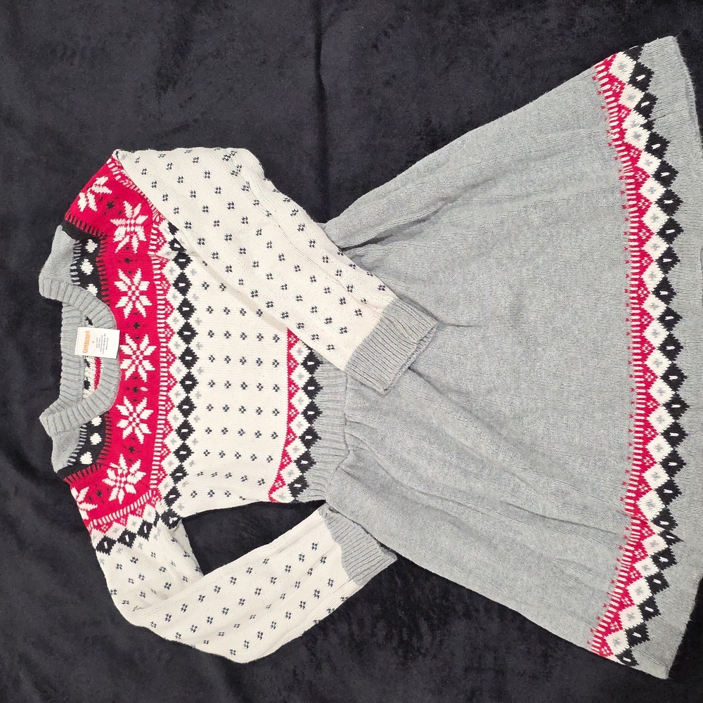 Gymboree Gray and Red Knit Dress with Snowflake Design